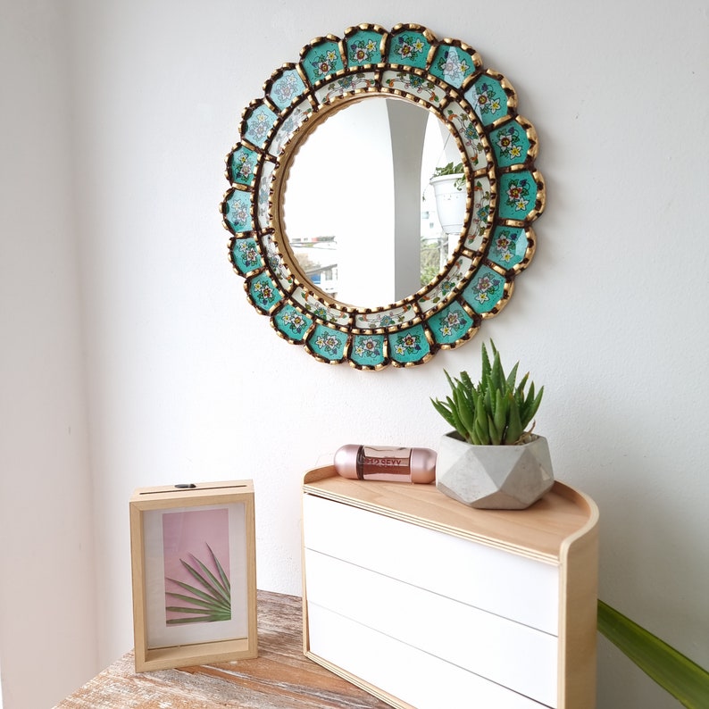 Peruvian Mirrors Armoniosa 30cm Turquoise Wall Mirror Home decoration Decorative mirrors Peruvian Crafts image 7