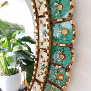 Wunderschöner türkis-goldener Spiegel 70 cm oval Innendekoration Wandspiegel Heimdekoration dekorative Spiegel peruanisches Kunsthandwerk Bild 6