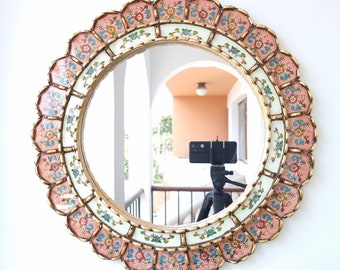 Peruvian Mirrors &quot;Armoniosa Melon 50cm&quot; - Interior decoration - Wall mirror - Home decoration - Decorative mirrors - Crafts