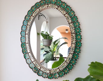 Beautiful Turquoise Mirror 70cm Oval -Interior decoration - Wall mirror - Home decoration - Decorative mirrors - Peruvian Crafts