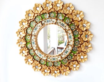 Peruvian Mirrors " Rosa Verde 40cm " - Wall Mirror - Home decoration- Decorative mirrors - Peruvian Crafts