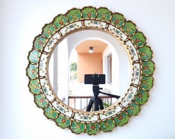 Peruvian Mirrors “Armoniosa 50cm light green” - Interior decoration - Wall mirror - Home decoration - Decorative mirrors - Crafts