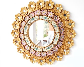 Peruvian Mirrors " Rosa Rosado 40cm " - Wall Mirror - Home decoration- Decorative mirrors - Peruvian Crafts