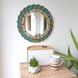 Peruvian Mirrors Armoniosa Turquesa 40cm Decoración interiores Espejo de Pared Decoración hogar Espejos decorativos 画像 6