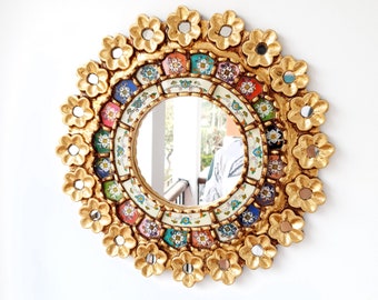 Peruvian Mirrors " Rainbow Pink 40cm " - Wall Mirror - Home decoration- Decorative mirrors - Peruvian Crafts