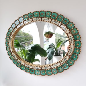 Beautiful Turquoise Gold Mirror 70cm Oval Interior decoration Wall mirror Home decoration Decorative mirrors Peruvian Crafts image 4