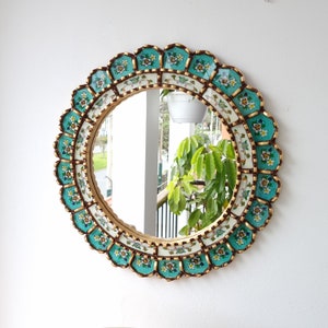 Peruvian Mirrors &quot;Harmonious Turquoise 40cm&quot; - Interior decoration - Wall mirror - Home decoration - Decorative mirrors