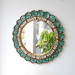 Peruvian Mirrors Harmonious Turquoise 40cm Interior decoration Wall mirror Home decoration Decorative mirrors image 1