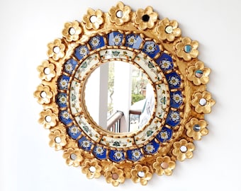 Peruvian Mirrors " Dark Blue Pink 40cm " - Wall Mirror - Home Decoration- Decorative Mirrors - Peruvian Crafts