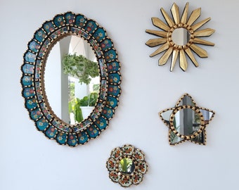 Peruvian Mirrors " Antique Steel Blue Collection 50cm "- Interior decoration - Wall Mirror - Home decoration- Decorative mirrors