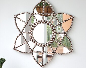 Peruvian Mirrors " Mandala Flor Silver " - Wall Mirror - Home Decoration- Decorative Mirrors - Peruvian Crafts