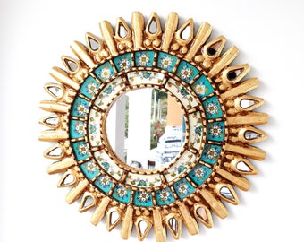 Peruvian Mirrors " Azteca Turquesa 40cm " - Wall Mirror - Home Decoration- Decorative Mirrors - Peruvian Crafts