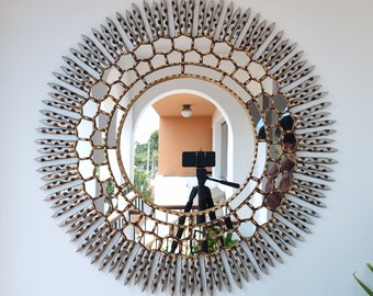 78cm Sun Mirror in silver and gold "- Interior decoration - Wall Mirror - Home decoration- Decorative mirrors