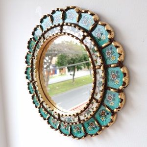 Peruvian Mirrors Armoniosa 30cm Turquoise Wall Mirror Home decoration Decorative mirrors Peruvian Crafts image 3