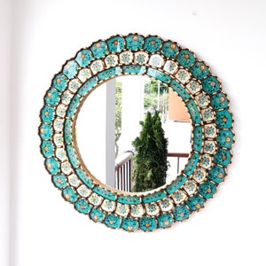 Peruvian Mirrors &quot;Harmonious Turquoise 60cm&quot; - Interior decoration - Wall mirror - Home decoration - Decorative mirrors