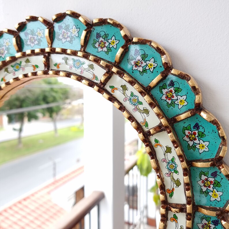 Peruvian Mirrors Harmonious Turquoise 40cm Interior decoration Wall mirror Home decoration Decorative mirrors image 3
