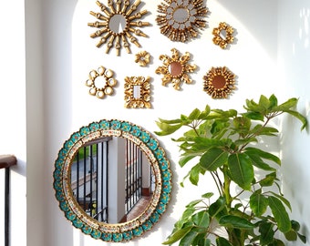 Peruvian Mirrors "Sol Ojal Turquoise" - Interior decoration - Wall Mirror - Home decoration- Decorative mirrors - Crafts