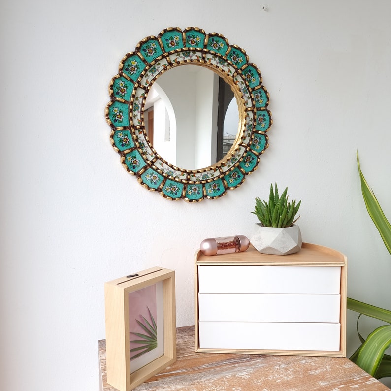 Peruvian Mirrors Armoniosa 30cm Turquoise Wall Mirror Home decoration Decorative mirrors Peruvian Crafts image 8