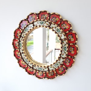 Peruvian Mirrors &quot;Armoniosa 30cm Red&quot; - Interior decoration - Wall mirror - Home decoration - Decorative mirrors