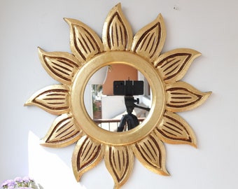 Peruvian Mirrors "SOL FLORAL GOLD 50CM "- Interior decoration - Wall Mirror - Home decoration- Decorative mirrors