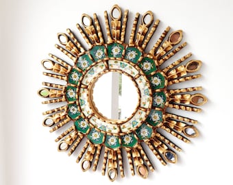 Peruvian Mirrors "Dark Green Eye 40cm" - Wall Mirror - Home Decoration - Decorative Mirrors - Peruvian Crafts