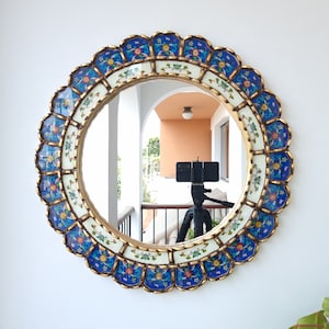 Peruvian Mirrors &quot;Harmonious Blue 50cm&quot; - Interior decoration - Wall mirror - Home decoration - Decorative mirrors - Crafts