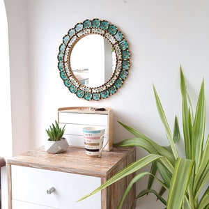 Peruvian Mirrors Armoniosa Turquesa 40cm Decoración interiores Espejo de Pared Decoración hogar Espejos decorativos 画像 8