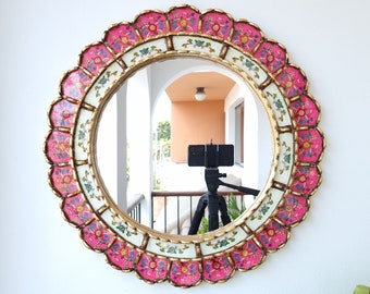 Peruvian Mirrors “Armoniosa 50cm Fuchsia” - Interior decoration - Wall mirror - Home decoration - Decorative mirrors - Crafts