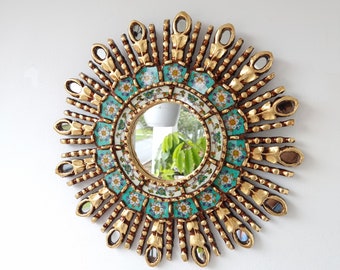 Peruvian Mirrors "Turquoise Eye 40 cm"- Interior decoration - Wall mirror - Home decoration - Decorative mirrors - Crafts