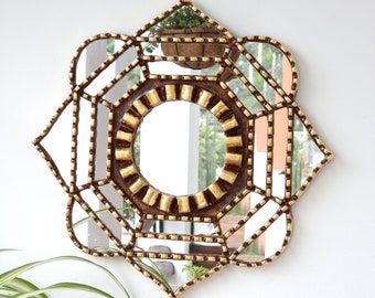 Peruvian Mirrors " Mandala Octagonal Gold " - Wall Mirror - Home Decoration- Decorative Mirrors - Peruvian Crafts