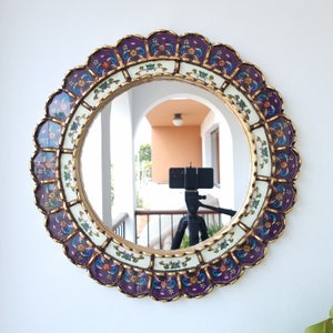 Peruvian Mirrors &quot;Harmonious Purple 50cm &quot;- Interior decoration - Wall Mirror - Home decoration- Decorative mirrors - Handicrafts