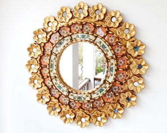 Peruvian Mirrors " Rosa Melon 40cm " - Wall Mirror - Home decoration- Decorative mirrors - Peruvian Crafts