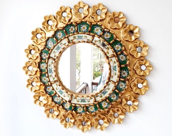 Peruvian Mirrors " Rosa Verde 40cm " - Wall Mirror - Home decoration- Decorative mirrors - Peruvian Crafts