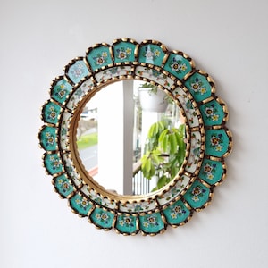 Peruvian Mirrors "Armoniosa 30cm Turquoise" - Wall Mirror - Home decoration - Decorative mirrors - Peruvian Crafts