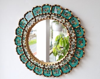 Peruvian Mirrors "Armoniosa 30cm Turquoise" - Wall Mirror - Home decoration - Decorative mirrors - Peruvian Crafts