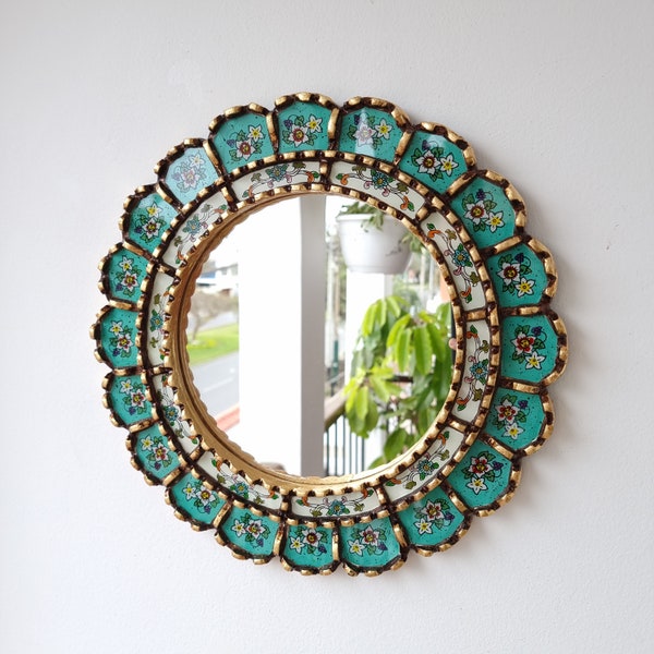 Peruvian Mirrors " Armoniosa 30cm Turquesa " - Espejo de Pared - Decoración hogar- Espejos decorativos - Artesanía Peruana