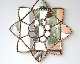 Peruvian Mirrors " Mandala Infinito Gold silver " - Wall Mirror - Home decoration- Decorative mirrors - Peruvian Crafts