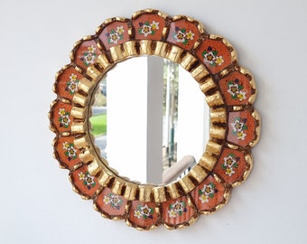 Peruvian Mirrors " Harmonious 30cm Orange "- Interior decoration - Wall Mirror - Home decoration- Decorative mirrors