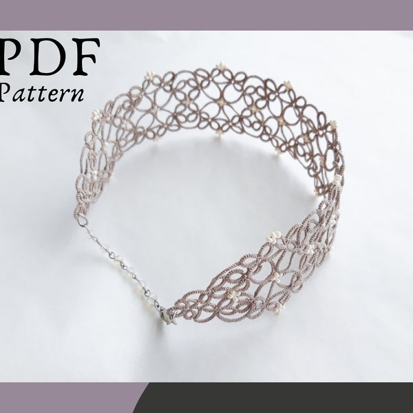 Tatting necklace pattern PDF, Frivolite lace digital diagram