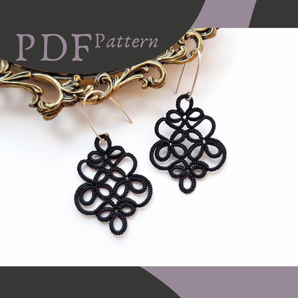 Tatting earrings pattern, Frivolite digital tutorial, Tatted lace jewelry making