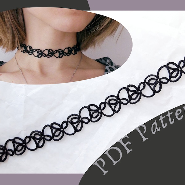 Tatting pattern, Lace choker and bracelet digital tutorial frivolite