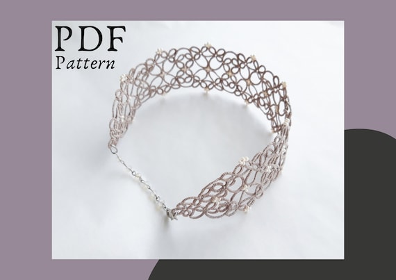 Tatted necklace pattern PDF, Frivolite digital diagram, Tatted jewelry lace