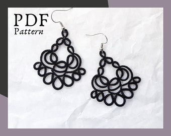Tatting lace pattern, Frivolite earrings tutorial, Digital diagram