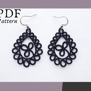 Tatting earrings pattern, Frivolite lace tutorial, Digital diagram