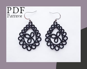 Tatting earrings pattern, Frivolite lace tutorial, Digital diagram