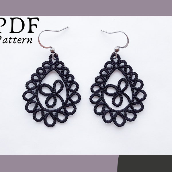 Patron boucles d'oreilles frivolité, tuto dentelle Frivolite, schéma digital