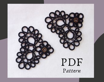 2 in 1 earrings pattern for shuttle tatting, Frivolite lace tutorial, Digital diagram
