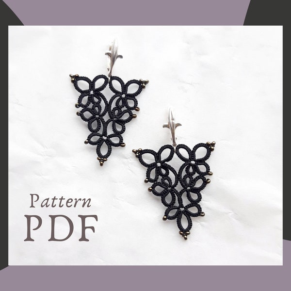 Tatted earrings pattern, Frivolite digital pdf download