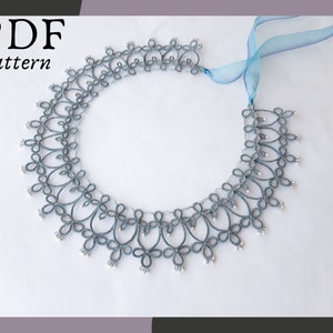 Tatted collar pattern PDF, Frivolite necklace digital diagram, Tatted jewelry lace