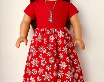 18 inch doll clothes, holiday party dress and snowflake necklace